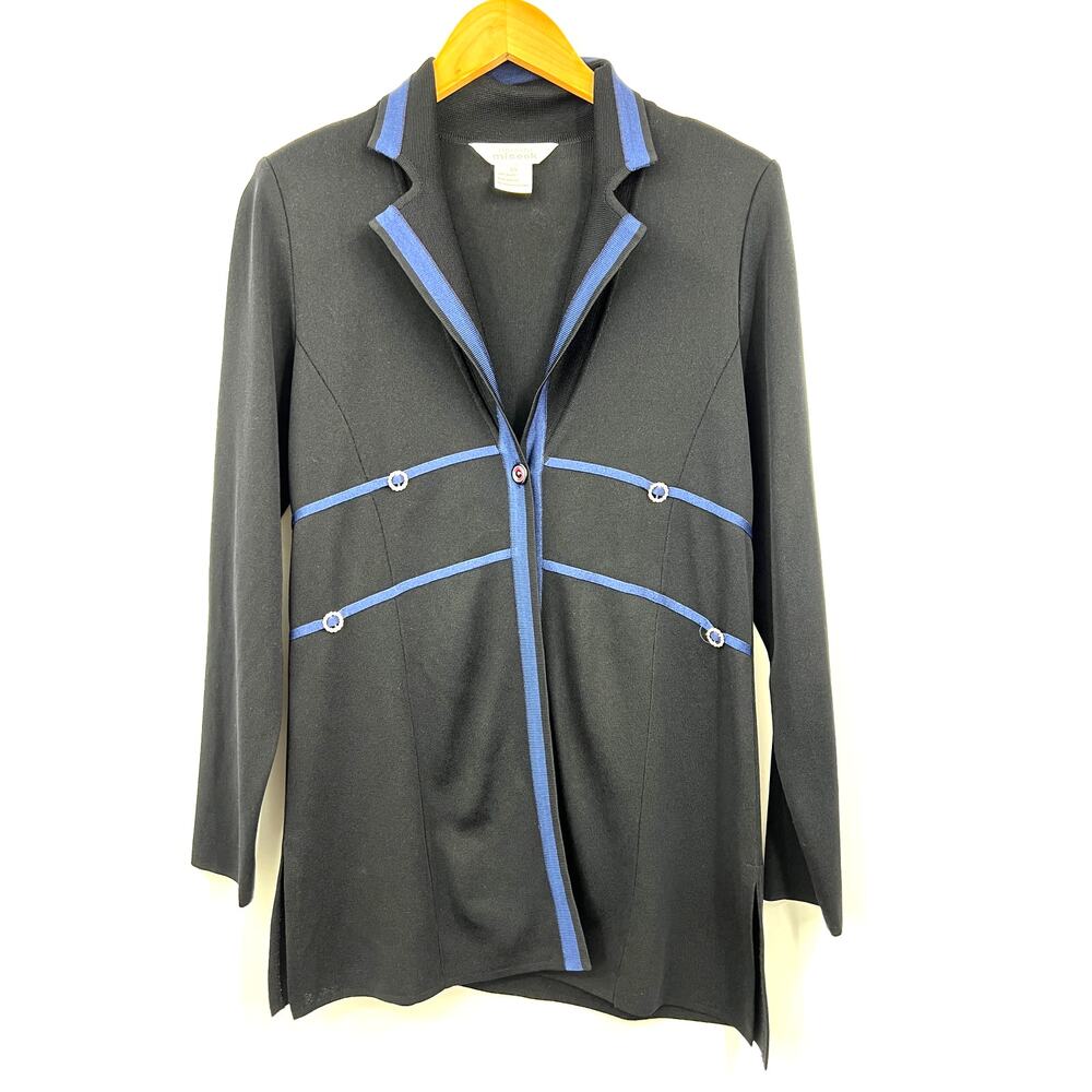 Exclusively Misook Black Blue Knit Long‎ Sleeve Blazer Jacket Size XS